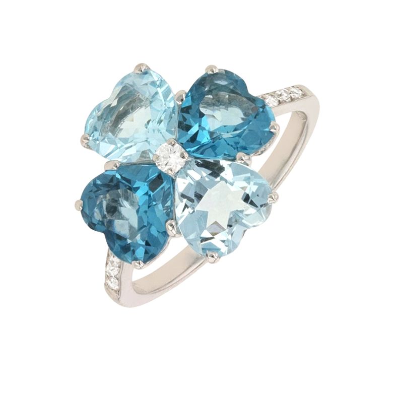 Bague fleur diamants 0.07 carat et topazes 3.96 carats or blanc 3.70g Comme neuf -  reconditionné disponible sur Gemme Les Bijoux
